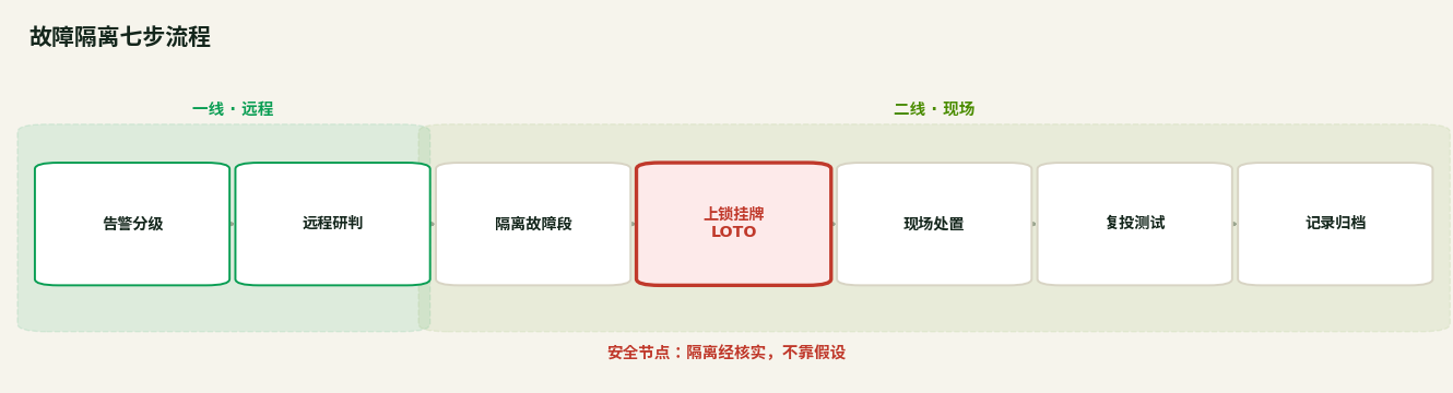 故障隔离七步流程图（LOTO 红标）
